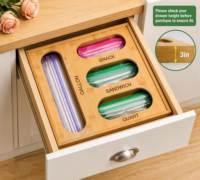 4 in 1 Bamboo Bag Storage Organizer for Sandwich, Snack, Quart,Gallon Bags - Image 6
