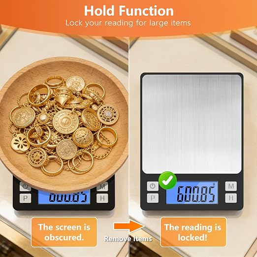 BOMATA 0.01g High Precision Jewelry Scale, 1000g Digital Gram Scale, Black | Small & Portable Design with Hold, Tare & Counting Function, Precise for Gold, Bullion, Coins, Gemstones & Crafts - Image 5