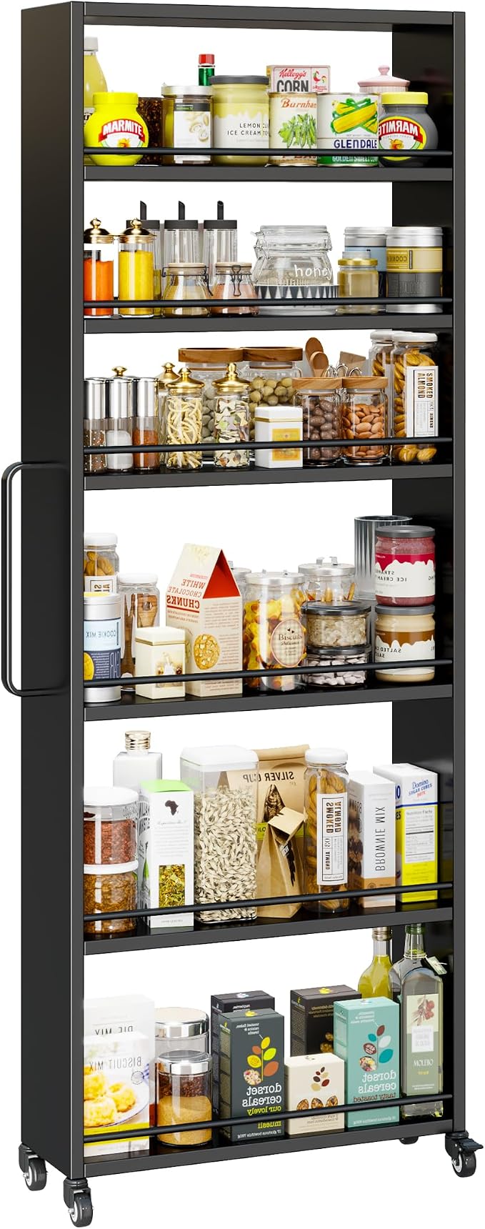 6-Tier Slim Rolling Storage Cart with Wheels, 8-Inch Deep Metal Utility Cart for Kitchen, Bathroom, Laundry, Craft Room – Narrow Design for Easy Organization and Mobility (Black) by Qiaoxuan