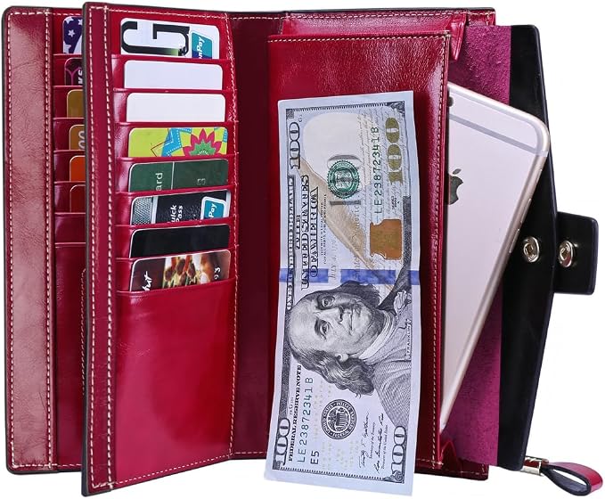 Itslife Womens RFID Blocking Large Capacity Luxury Wax Genuine Leather Wallet Clutch Ladies Card Holder - Image 5