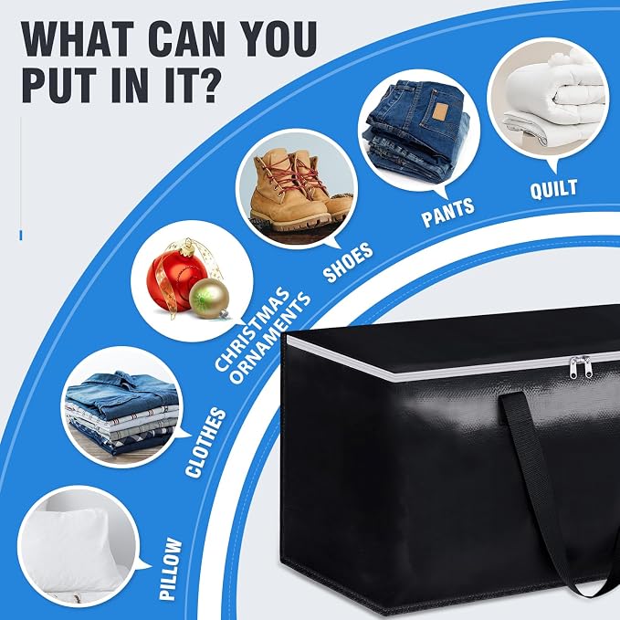 Heavy Duty Moving Bags, Extra Large Storage Bags, 93L, 10-Pack, Black | Foldable, with Zippers, Tag Pocket & Handles, Reusable, Space-saving, Water-Resistant, for moving & storage, Versatile Use - Image 5