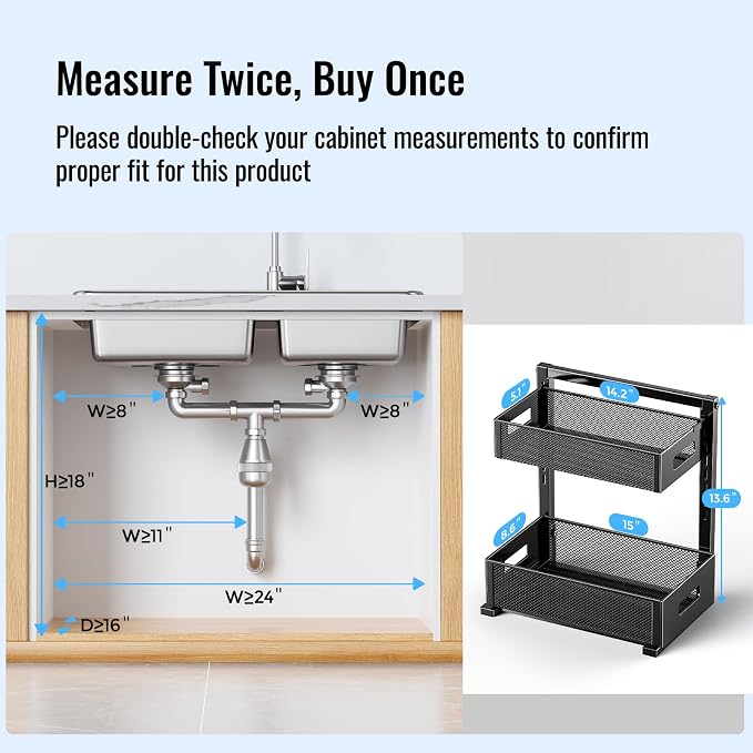 TISTAYA Under Sink Organizer, Silk-Smooth Metal Sliding Drawer Organizers and Storage Rack, Pull Out Cabinet Shelf for Kitchen, Bathroom, Pantry, Cabinet, Closet - Image 2