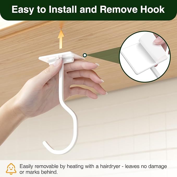 Adhesive Banana Hook Under Cabinet, Under Counter Banana Hanger, White | Foldable Banana Hanger, Metal Banana Holder, Hold 20 Bananas, Space-Saving Design, Folding with Magnets When Not in Use - Image 4