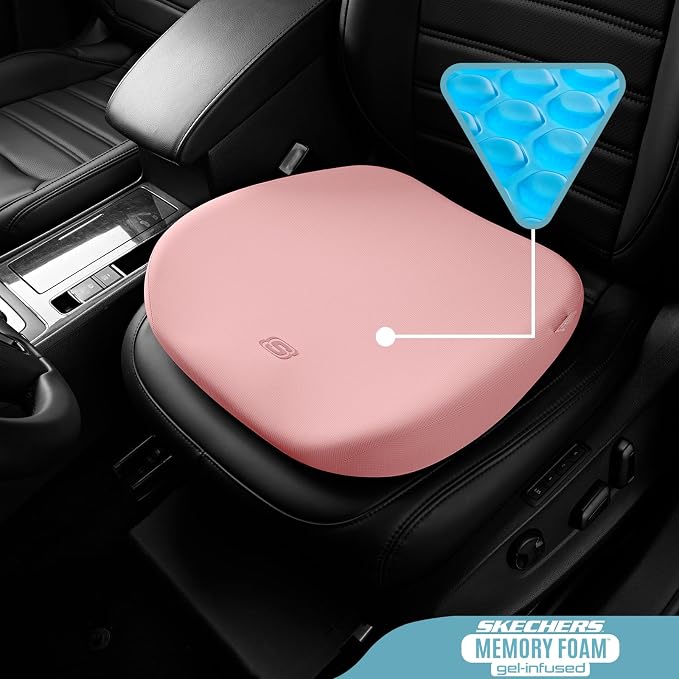 Skechers Seat Cushion Premium Gel & Memory Foam-Office Chair Cushion for Tailbone Pain Relief,Butt Pillow for Office Chair,Car seat Cushion,Long Sitting Office Workers,and Car Drivers,Pink - Image 2