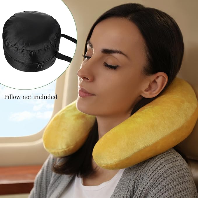 Neck Pillow Bag, Compresses Neck Pillow Case with Zipper, Quick Release Clasp Attaches to Luggage for Travel, Journey Airplane Train, Pillows Not Included, Black - Image 2