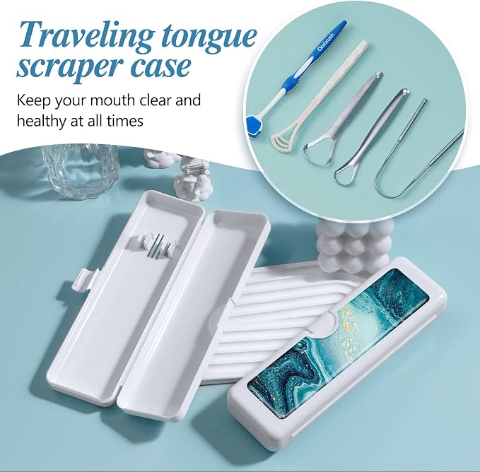 Toothbrush Travel Case - Colorful Pattern, Holder and Covers for Toothbrushes, Includes Tongue Scraper Case - Image 5