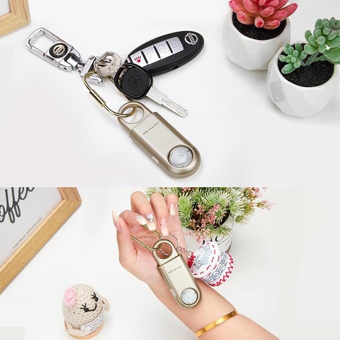 135dB Rechargeable Personal Safety Alarm Strobe Light Flashlight Keychain Siren for Women, Girls, College, School Students Emergency SOS Alerts Loud Sound Hiking Alarm Torchlight Bear Deterrent. Gold - Image 3