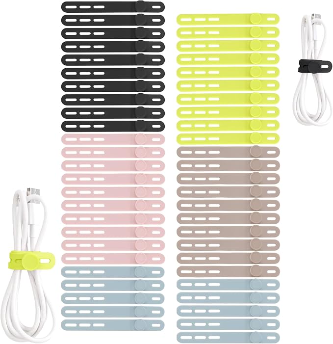 Oligei 50 Pcs Silicone Cable Ties, Cable Ties Reusable, High Elasticity Cord Wraps for Electrical Cords, Cord Organizer for Earphone, Phone Charger(Colorful) by Oligei