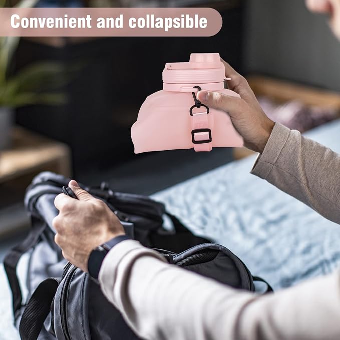 Collapsible Water Bottles, 2L/64OZ travel water bottle Bottle with Straw, Half Gallon Large Water Bottle for Travel Outdoor Sports Runing Fitness Yoga (Upgraded pink) - Image 3