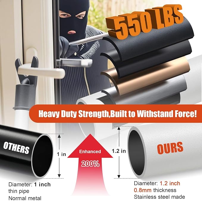 2 Pack Door Security Bar - Heavy Duty Burglar Door Stopper Stick,360° Pivoting Anti-Slip Base,21-52" Barricade Safety Lock Jammer for Front,Basement Doors, Sliding Window, Home Apartment Protection - Image 2