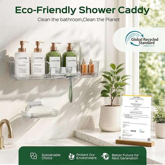 HAMITOR 2 Pack Adhesive Shower Caddy, Clear Transparent Shower Organizer | Modern Clear Design, Waterproof Adhesive Setup, Quick Drainage Shelves, Perfect for Homeowner, Apartments & Stylish Bathrooms - Image 5
