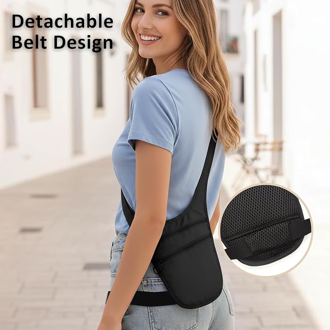 Money Belt for Travel Anti-Theft Crossbody Passport Holder for Women Men Hidden Slim Neck Wallet Under Clothes (Black) - Image 7