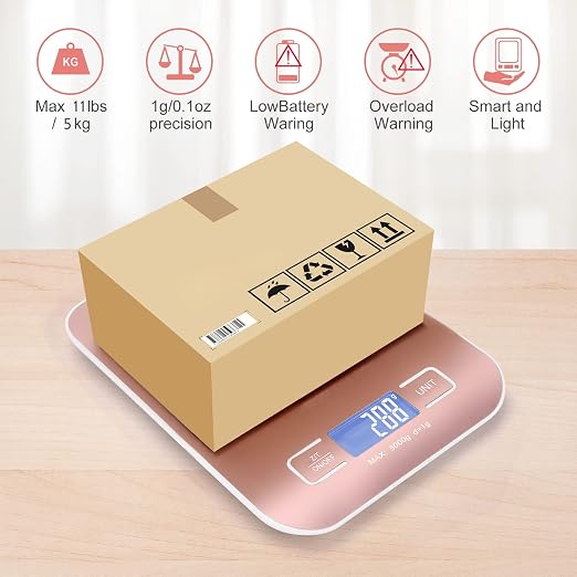 Digital Shipping Scale,Stainless Steel Panel, Accurate Portable Postal Scale for Packages, Small Business,Kitchen, Food, Handmade, Liquids, and Boutique (Rose Gold Battery(5kg/1g)) - Image 5