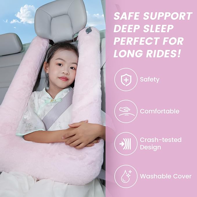 Keemall Inflatable Car Pillow for Kids & Adults, for Trips, Car Sleep &Naps | Upgraded Portable Soft Pillow with Washable Cover, Cervical Support, for Road Trips, Camping, Office & Travel & In-Seat Rest - Image 3