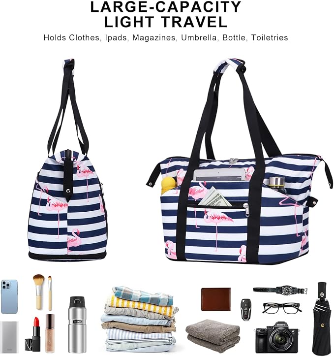 Expandable Duffel Bag for Women with Trolley Sleeve/Wet Pocket Weekender Travel Tote Large Carry On Overnight Luggage - Image 6