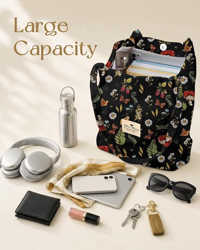 Miss Adola Designer Corduroy Tote Bag for Women | 3 Magnetic Buckles, Aesthetic Pattern, Reusable, Soft, Roomy Carry for Work, Travel, Grocery Runs - Image 6