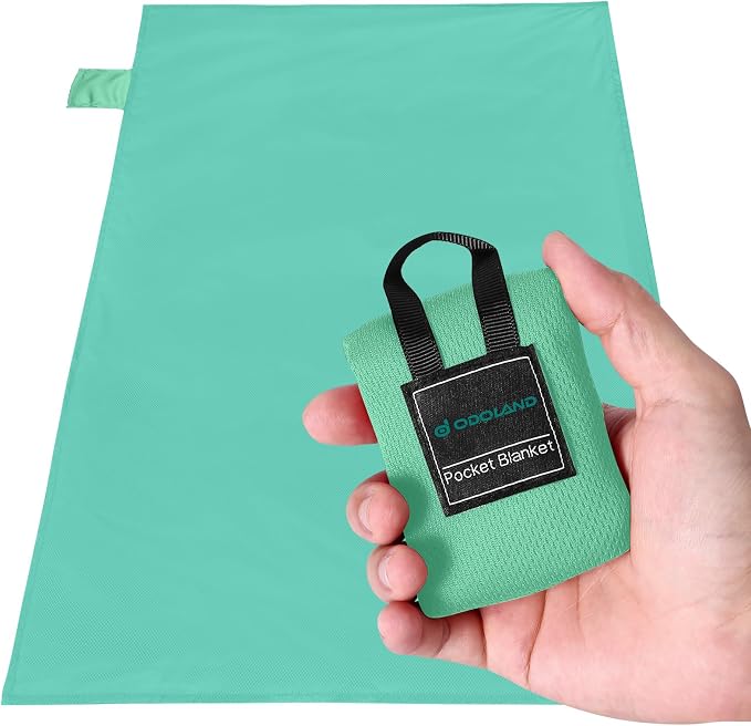 Odoland Sandproof Beach Blanket, Waterproof Portable Mat with Carry Pouch | 43.3“x27.5” Quick Drying & Foldable Lightweight Sand Free Beach Mat Tarp for Hiking, Camping, Travel, Light Green by Odoland