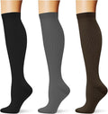 (3 pairs) Compression Socks 20-30 mmHg Long Knee High Socks for Women Men Support Athletic Travel Daily Wear by Saniripple