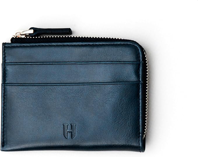 RFID Blocking Zipper Wallet, Slim Business Card Holder, Men & Women, Handcrafted Full-Grain Leather, Gift Box & Pouch, Christmas & Birthday, Navy Blue - Image 7