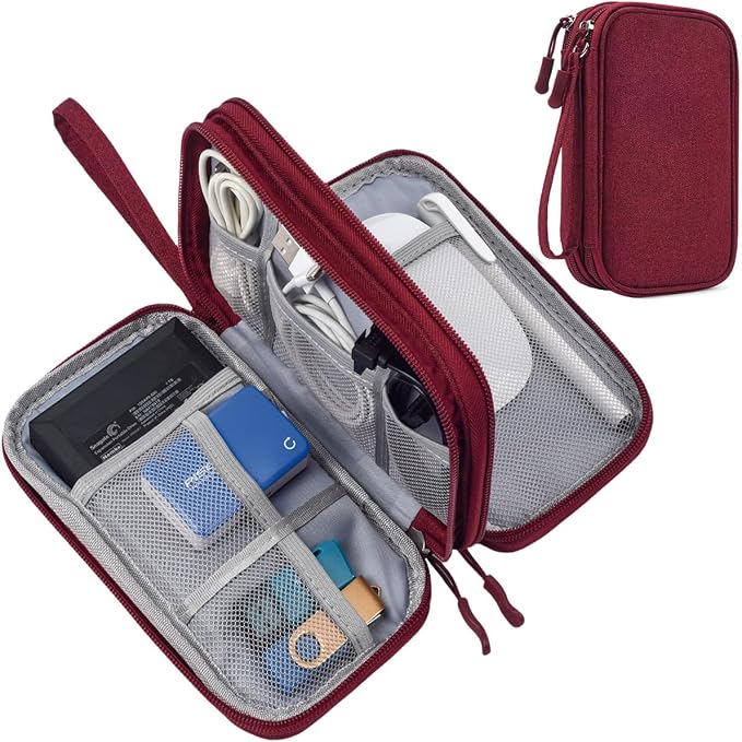 CAAORDKSO Electronic Cord Organizer Travel Case, Travel Cable Organizer Bag, Waterproof Electronic Accessories Carry Pouch for Cable, Cord, USB, Charger, Phone, Power Bank, Earphone (Wine Red, Medium) by Unknown