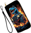 Women's RFID Blocking PU Leather Zip-Around Wallet, Large Capacity Clutch with Phone Holder, Travel Purse & Card Organizer with Removable Wristlet,Dinosaur in Monster Truck by Unknown