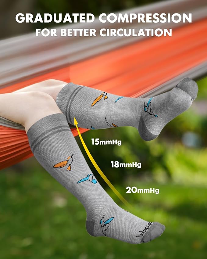 Bamboo Viscose Compression Socks for Women Men | 2 Pairs 15-20mmHg Cute Breathable Graduated Knee High Compression Socks for Nurse Pregnancy Travel - Image 5