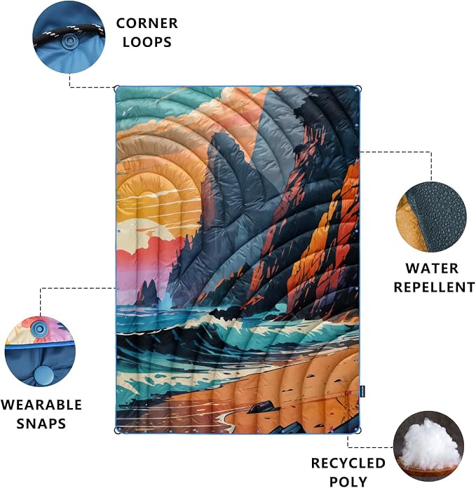 Puffy Camping Blanket,Large Camp Blanket Outdoor Camping Quilt Waterproof | Lightweight Printed Warm Packable Down Alternative Blanket for Camping,Traveling, Stadium, Hiking, Picnics - Image 4