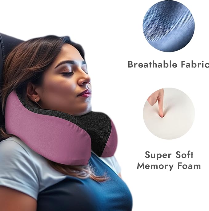 High Fill Memory Foam Travel Neck Pillow - Ergonomic Support for Plane, Car, Home Travel Accessory, Washable Cover - Neck Pillow for Effortless Travel - Image 3