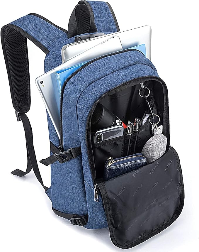 Tzowla Travel Laptop Backpack Water Resistant Anti-Theft Bag with Giant Tumbler Holder Pocket and Lock 15.6 Inch Computer Business Backpacks for Women Men Work College Gift,Casual Daypack(Blue) - Image 2