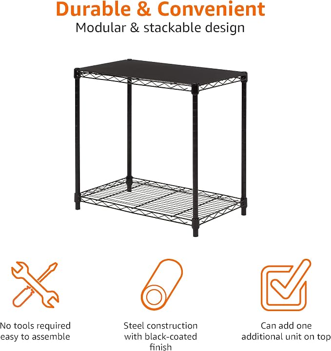 Amazon Basics 2-Shelf Stackable Storage, 13.3" D x 23.2" W x 22.2" H, Black - Image 5
