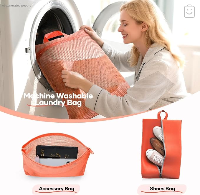 Veken 9/11 Set Compression Packing Cubes Garment Bags for Travel Essentials,Compressible Expandable Luggage Organizer Bags for Clothing,Space Saver Bags with Over 1000 pcs of Mesh Holes(Orange) - Image 7