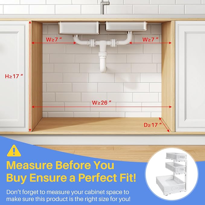 Under Sink Organizer, 3-Tier Thickened Metal Pull out Cabinet Organizer Shelf, Height Adjustable Slide out Storage Drawer Rack for Kitchen Bathroom Pantry Laundry Home Organization, 1-Pack, White | 35% Extra Storage Capacity, Carbon Steel, Hold Up 55lb... - Image 2