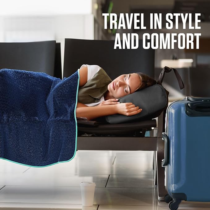 VENTURE 4TH Travel Blanket Pillow, 2-in-1 Soft Plush - Navy/Teal | 68"x42" ultra-soft micro plush Blanket. Folds into portable Pillow Case with Travel Sleeve & Clip. Lint-free, no shedding. - Image 9