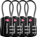TSA Approved Luggage Locks, Travel Combination Cable Locks | TSA Accepted, Easy to Use, Durable, Flexible Steel Cable, Zinc Alloy Body, for Suitcases, Backpacks, Zippers, 4-Pack, Black by TravelMore