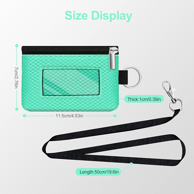 Minimalist RFID Blocking Small Wallet with ID Window,WaterResistant Zip Id Case Wallet with Lanyard Keychain for Cards,Cash,Travel,Women,Men (Mint Green) - Image 5