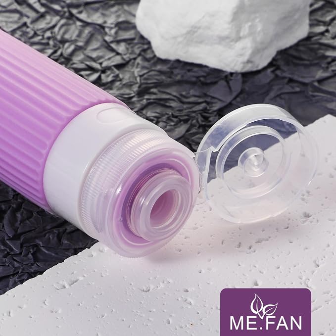 ME.FAN Travel Bottles for Toiletries, TSA Approved 3oz Silicone Journey Size Containers, Portable Split Bottle for Conditioner, Shampoo, Lotion- 4 Pack Purple - Image 3
