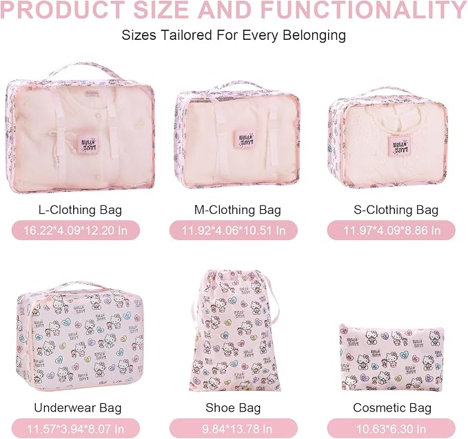 AmBealla 6 Set Travel Organizer,Packing Cubes for Travel Luggage Organizer Bags,Waterproof Pink Twill,Cute Packing Organizers for Business/Vacation,Women's Clothes Storage - Image 2