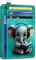 Yonlevres Elephant Credit Card Holder Slim RFID Wallet Women Small Cute | Front Pocket, Handy, RFID Blocking, Woman Girls Ladies Gifts, D-ring for Keychain,Thin Mini Card Case, ID Window, PU Leather by Yonlevres