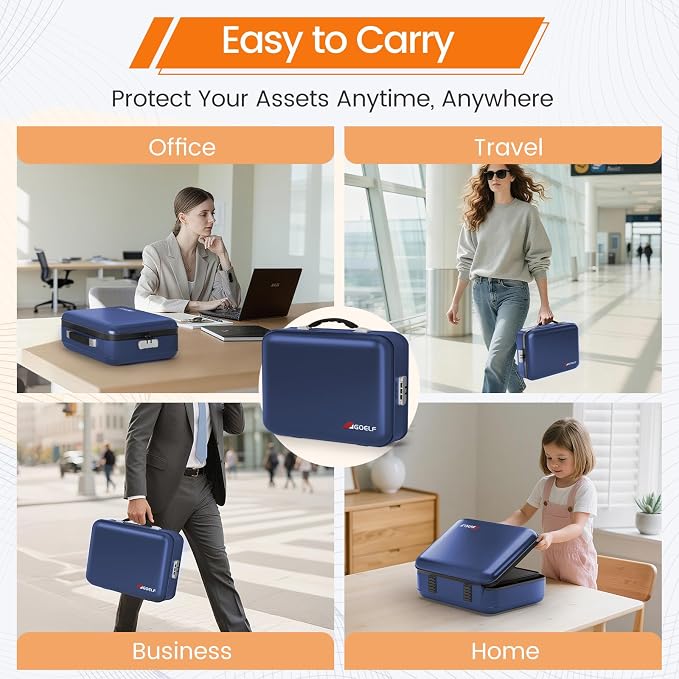 Fireproof Document Box with Lock, 5200°F Fireproof Water Resistant Hard Case File Organizer Safe Box for Important Documents, Certificates, Laptop, Passports (Blue) - Image 7