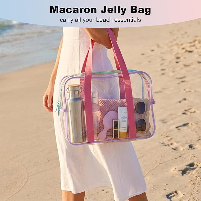 Macaron Jelly Clear Beach Bag for Women,13.8''L*10.3''W*5.2''H | PVC Waterproof Tote Bag for Beach,Pool,Outdoor Events & Daily - Image 2
