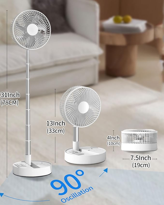 Portable Fan, 31'' Oscillating Standing Floor Fan, 5400mAh Battery Powered Foldable Desk Fan with 4 Speeds＆8H Timer, Personal Floor Fan for Bedroom, Small Travel Fan for Outdoor - Image 5