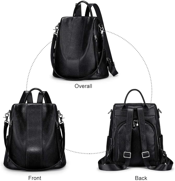 S-ZONE Leather Backpack Purses for Women Antitheft Rucksack Shoulder Bag Medium | Genuine Leather, Medium Fits 9.7-inch Tablet, for Work Travel Daily Commute, Multi Pockets, Adjustable Dual Straps - Image 6