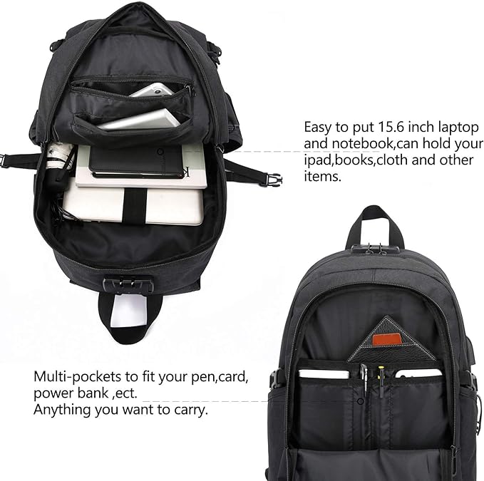 WENIG Anti-Theft Travel Laptop Backpack with USB Charging Port Lock,Water Resistant Slim Work Computer Bag for Men College Bookbags Fits 15.6 Inch Laptop - Image 4
