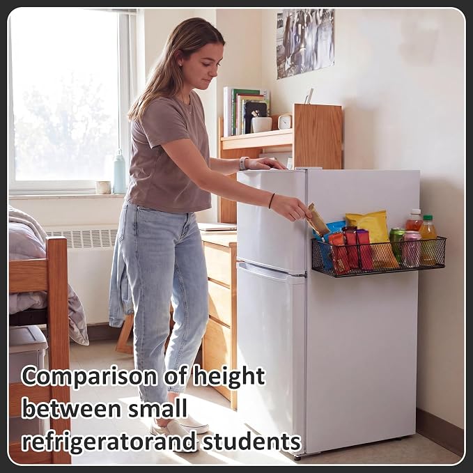 FoldTier 1 Pack Black Magnetic Basket Dorm Mini Fridge Shelf Organizer Kitchen Storage Bin Container Spice Holder for Locker Refrigerator Pantry Dorm Essentials (13.8 x 3.1 x 4.9 Inch) - Image 5