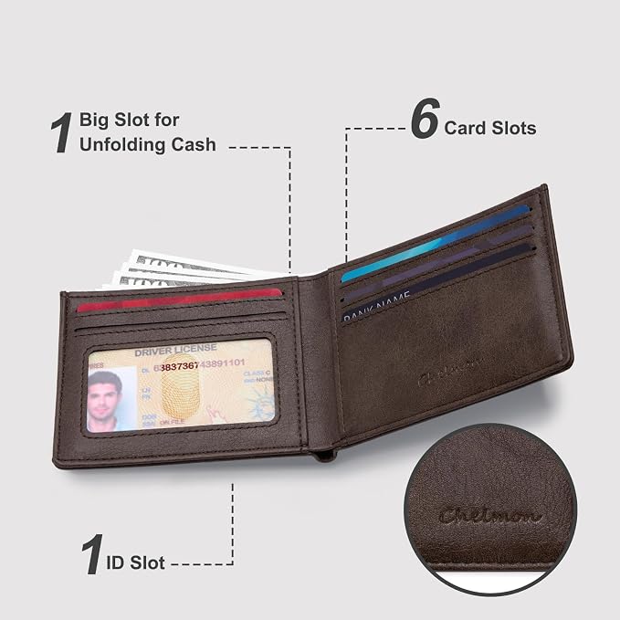 Chelmon Slim Wallet for Men ID Window with RFID Blocking Front Pocket Minimalist Bifold Bussiness Card Holder Gift for Men - Image 2