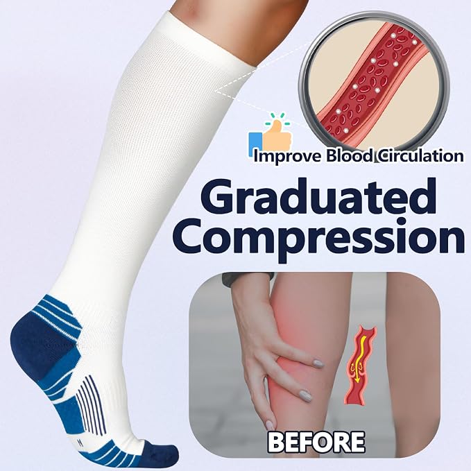 +MD Cotton Compression Socks for Women & Men 4/6 Pairs 15-20mmHg Knee High for Sports, Travel, Nursing Long Sitting Standing - Image 3