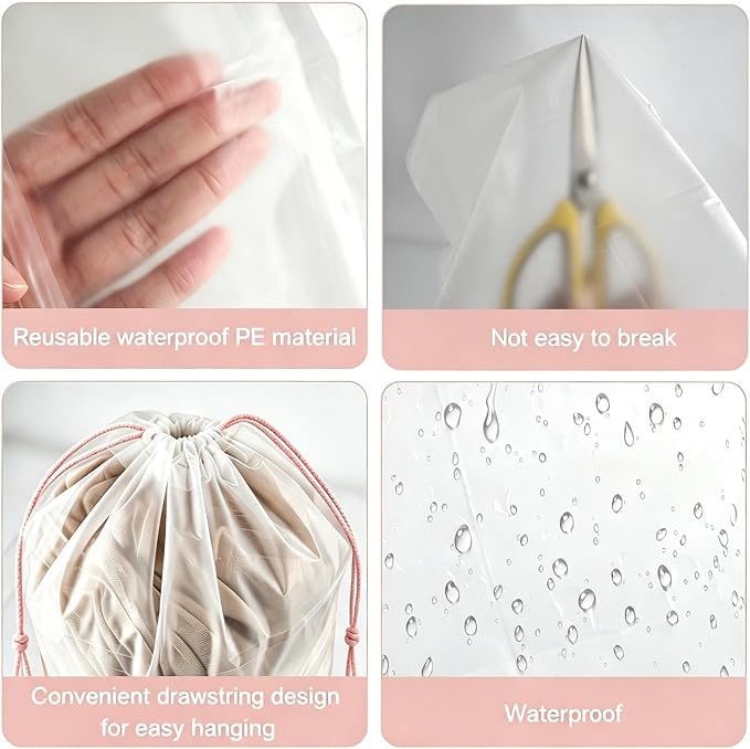 PLULON 26 Pcs Clear Shoe Bags Waterproof Drawstring Bag for Travel | 15.7" x 11.8" Transparent Storage Plastic Bag Shoes Organizer for Packing Dustproof Beach Vacation Cruise Travel Essentials - Image 3