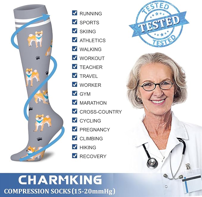 CHARMKING 6 Pairs-Compression Socks for Women & Men Circulation Best Support for Nurses, Running, Athletic,Flight Travel - Image 5