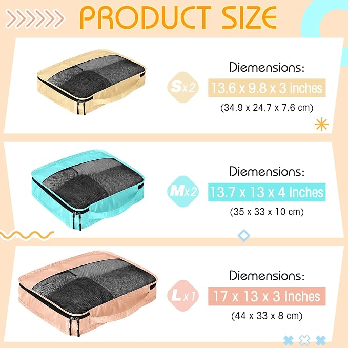 5 Pcs Packing Cubes for Suitcase Large Travel Cubes Carry on Luggage Organizer Bags for Clothes Accessories(Mixed,Pastel) - Image 2
