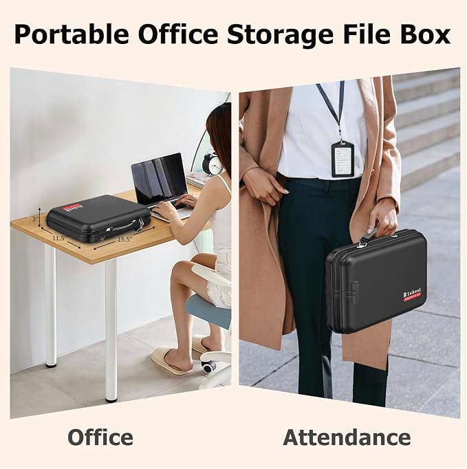 Fireproof Document Box with Lock & Shoulder Strap | Waterproof, Hard-Shell, Portable Fireproof Box Safe Storage with Pocket Accordion File Folder for Documents, Laptop - Image 7